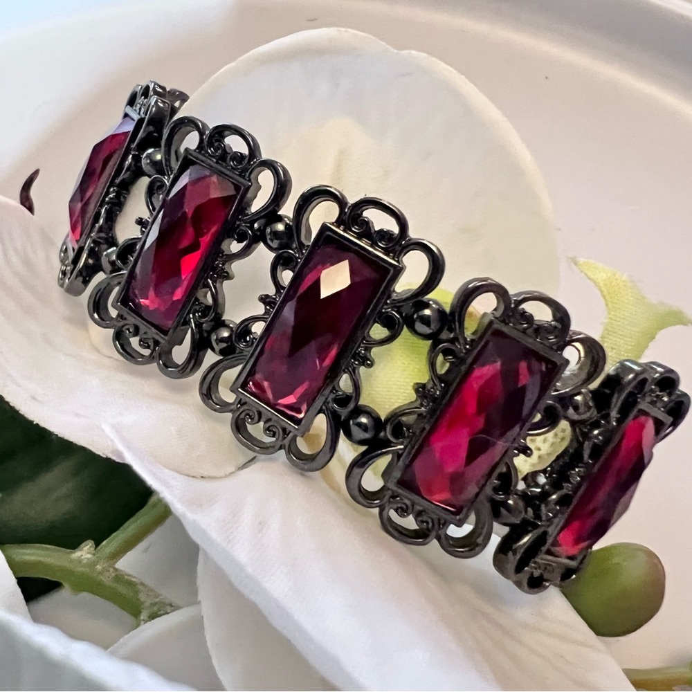 Victorian Ruby Rhinestone Goth Boho Bracelet New - image 1